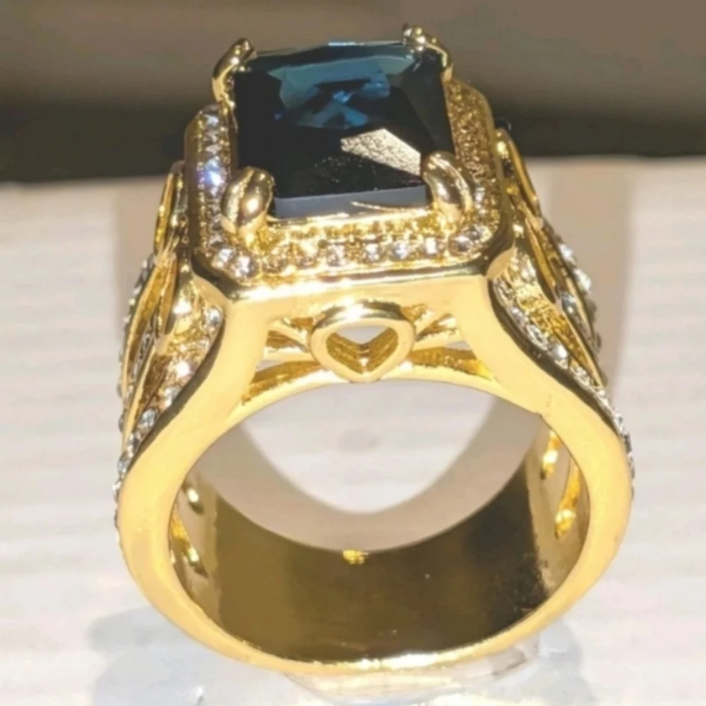 8ct Emerald Lab Created Blue Sapphire Mens Wedding Ring 14k Yellow Gold Plated11